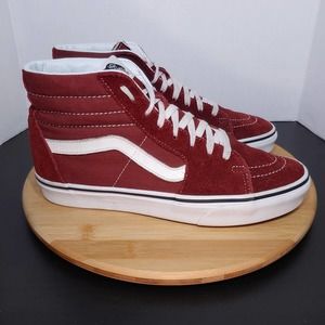Vans Sk8 Hi Suede Canvas Skate Shoes Mens 9.5 / Womens 11 Dark Red Sneakers